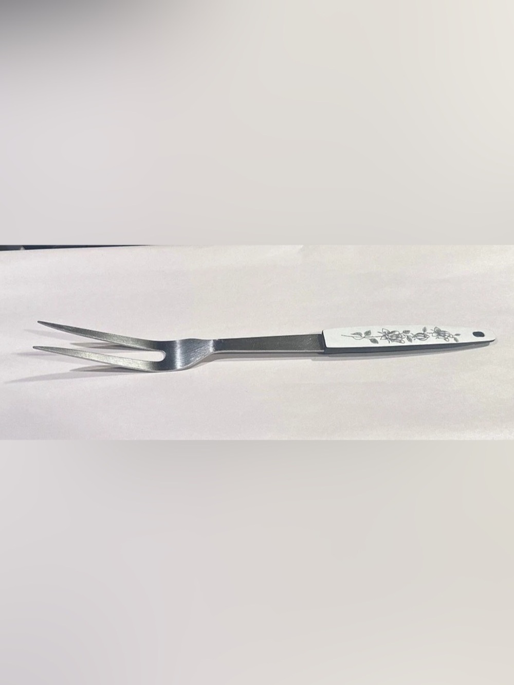 EKCO Vintage Black Rose Carving Fork Black and White 13” Midcentury